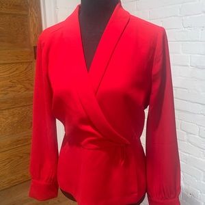 Red faux wrap top red J crew long sleeve like new